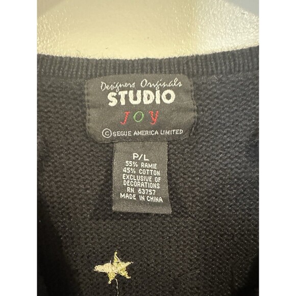 Vintage Black Christmas Cardiagn Petite Large Front Back Holiday Graphic Festive - Picture 3 of 13